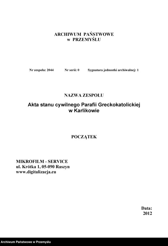 image.from.unit.number "Liber Metrices Natorum pro Parochia Ecclesia Karlikowiensis"