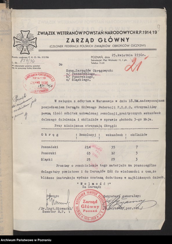 Obraz 13 z jednostki "Korespondencja Okręgu Poznańskiego Związku Weteranów Powstań Narodowych Rzeczypospolitej Polski i Związku Powstańców Wielkopolskich z Zarządem Głównym."