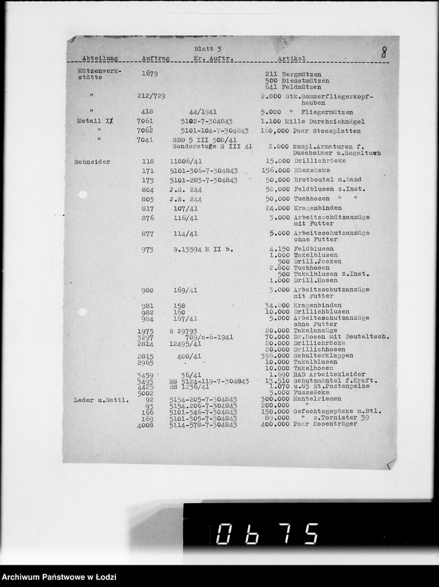 Obraz 12 z jednostki "Bewegungsberichte [Z realizacji zamówień wojskowych]"