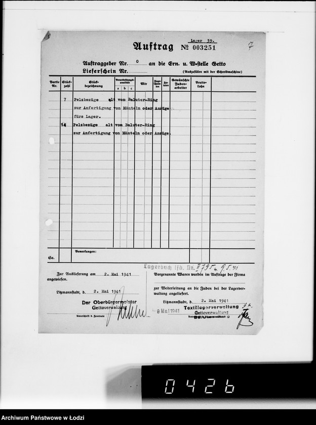 Obraz 11 z jednostki "Aufträge Lager 39. [Zamówienia firm na różne wyroby]"
