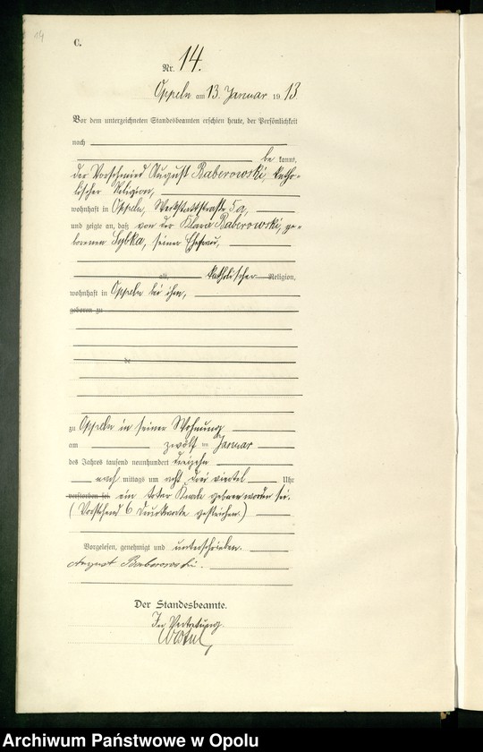 Obraz 18 z jednostki "Rejestr zgonów Księga Miejscowa Nr 1 do 419 1913"