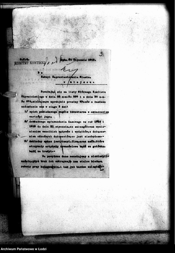 Obraz 5 z jednostki "Korespondencja różnych z Sekcją Zaprowiantowania Miasta"