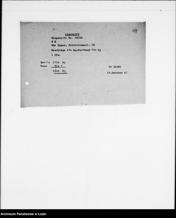 Obraz 20 z jednostki "Judenlieferscheine über ausgelieferte Trennarbeiten"