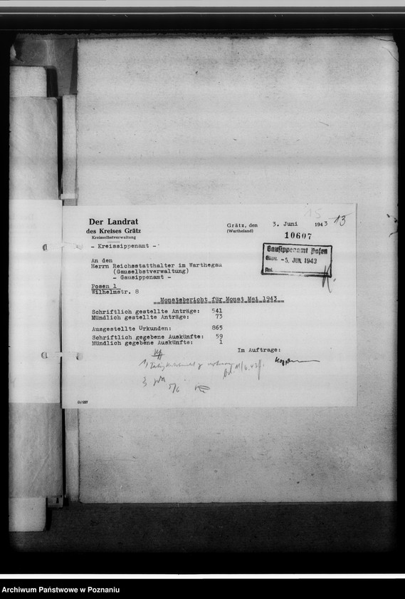 Obraz 19 z jednostki "[Korespondencja w sprawach organizacyjnych, sprawozdanie z działalności], Kreissippenamt Grätz [Grodzisk, powiat nowotomyski]"