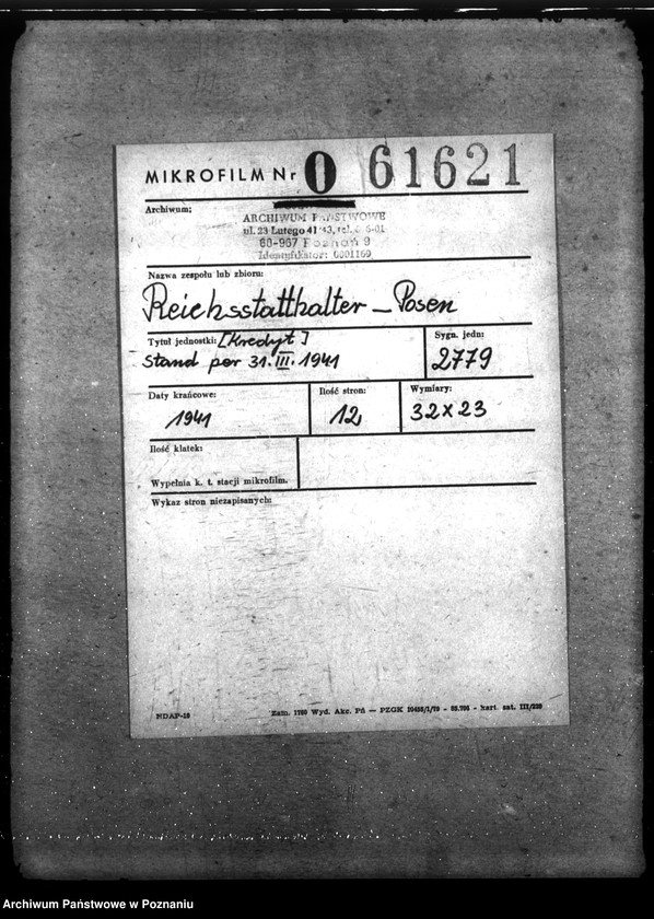 Obraz 2 z jednostki "Kredyt Stand per 31. III. 1941."