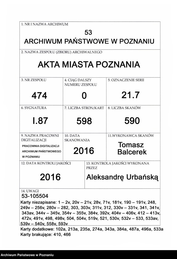 Obraz 1 z jednostki "Prothocollum officii consularis civitatis Posnaniae."
