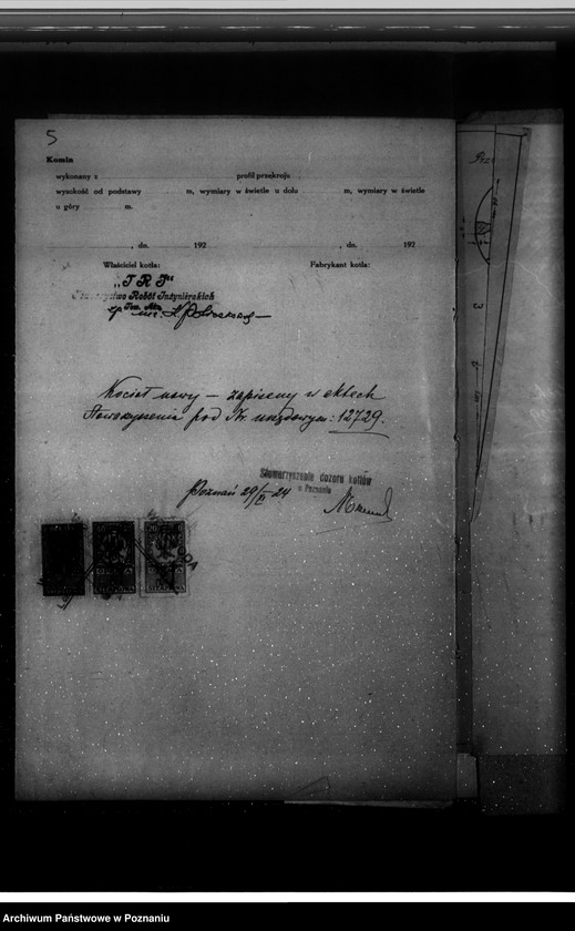 Obraz 9 z jednostki "Towarzystwo robót inżynieryjnych "Tri" w Poznaniu nr fabryczny kotła 10205 nr porz. 5515"