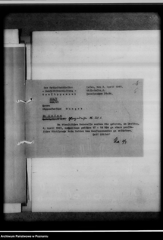 Obraz 10 z jednostki "[Korespondencja w sprawach organizacyjnych i obsady personalnej] Gausippenamt Posen [Poznań]"