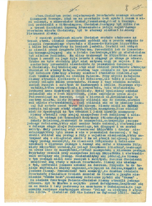 Obraz 20 z jednostki "Relacje i wspomnienia dotyczące powstania wielkopolskiego: 1. Chodzież, powiat Chodzież, województwo poznańskie."