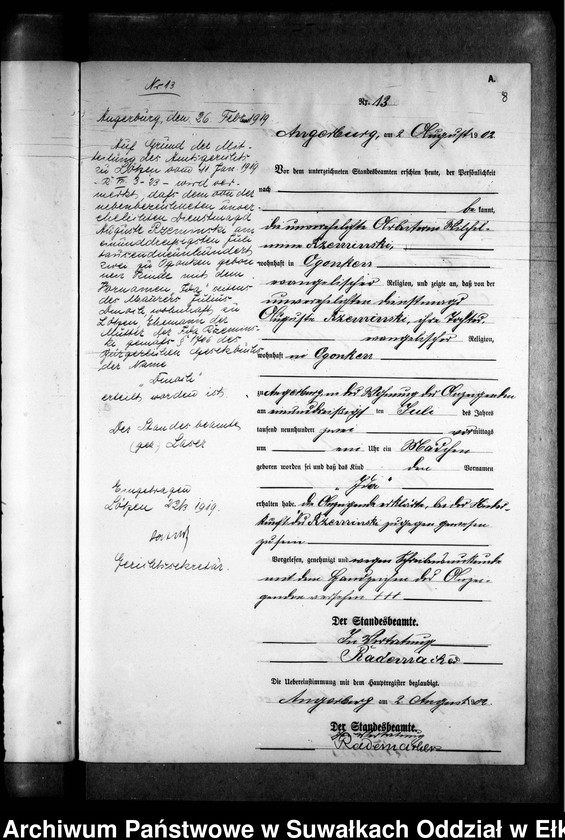 image.from.unit.number "Geburts-Neben-Register des Preussischen Standes-Amtes Gr. Strengeln Kreis Angerburg"