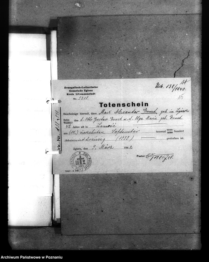 Obraz 19 z jednostki "Wykaz miejscowych Niemców, którzy zginęli w 1939 roku. Kreis Litzmannstadt (Łódź)"