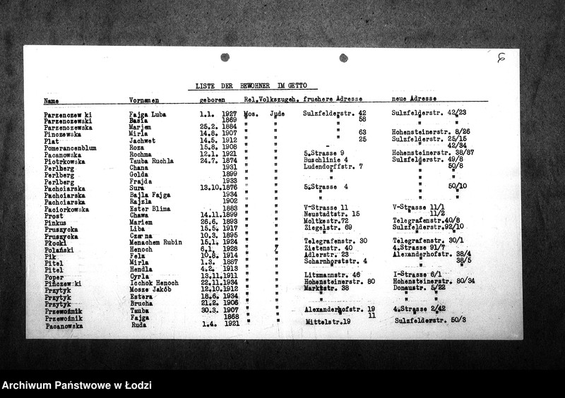 Obraz 10 z jednostki "[Alfabetyczny spis mieszkańców getta. Litera P]"