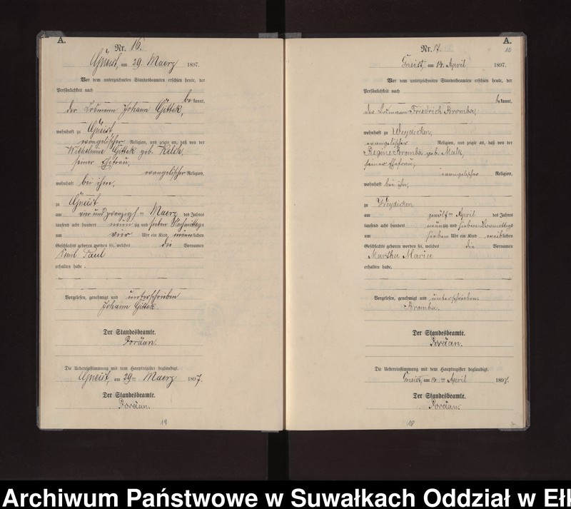 image.from.unit.number "Geburts-Neben-Register des Königlichen Preussischen Standes-Amtes Gneist Kreis Loetzen"