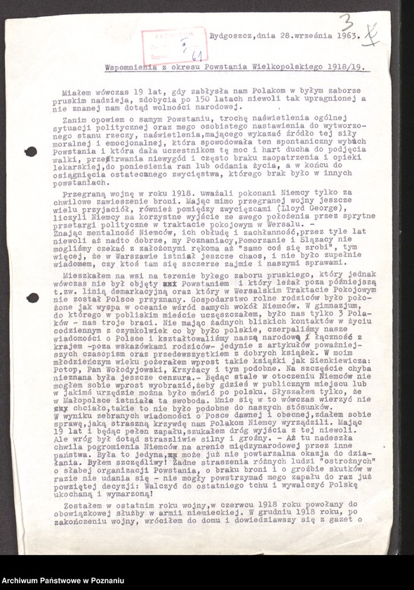 Obraz 13 z jednostki "Relacje i wspomnienia dotyczące powstania wielkopolskiego: 1. Żnin, powiat Żnin, województwo bydgoskie, 2. Żurczyn, powiat Szubin, województwo bydgoskie."