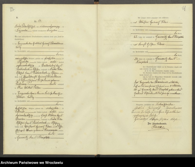 Obraz 17 z jednostki "Heiraths-Haupt-Register Nieder Peilau (Piława Dolna) 1913-1917"