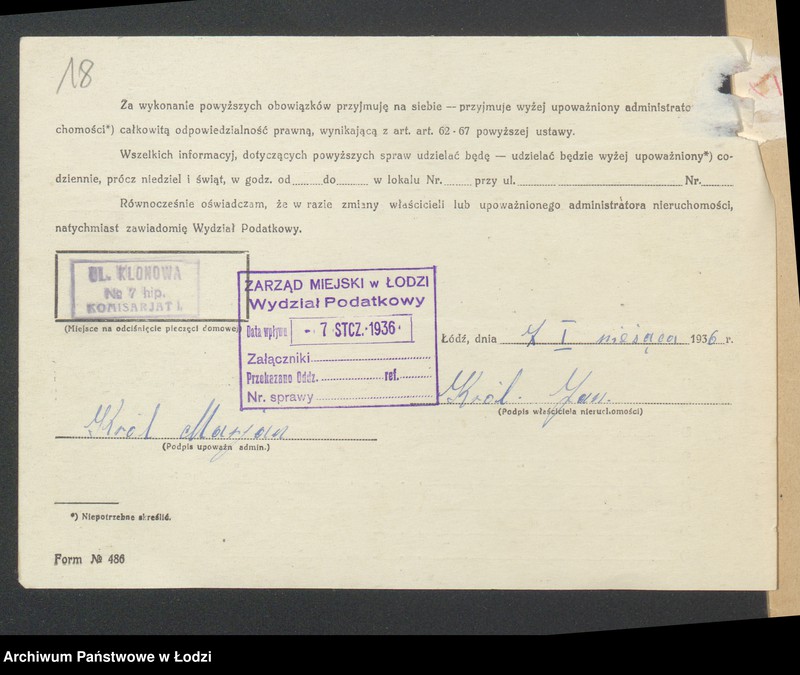 image.from.unit.number "Księga inwentarzowa nieruchomości m. Łodzi ul. Klonowa"