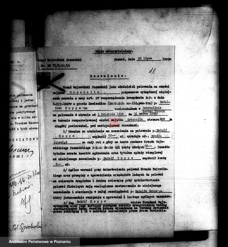 Obraz 15 z jednostki "/Majątek Grocholin prawo polowania na gruntach wykupionych/"