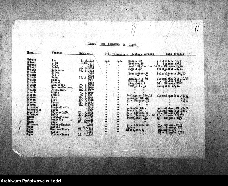 Obraz 9 z jednostki "[Alfabetyczny spis mieszkańców getta. Litera U]"