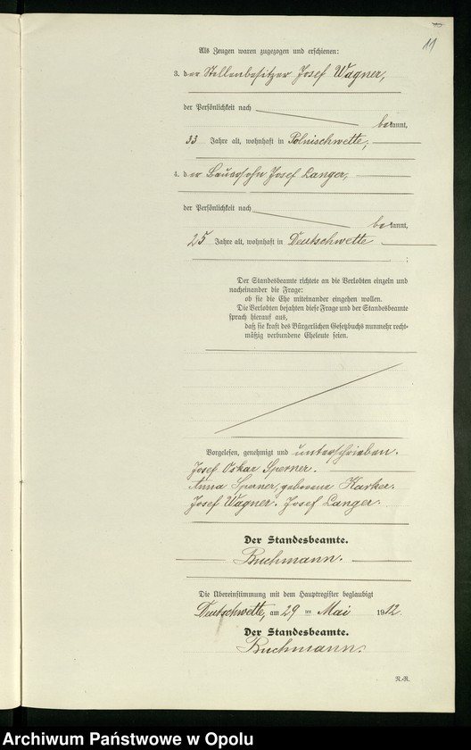 Obraz 15 z jednostki "Heirats-Register (Neben-Register) Standesamt Deutschwette 1912"