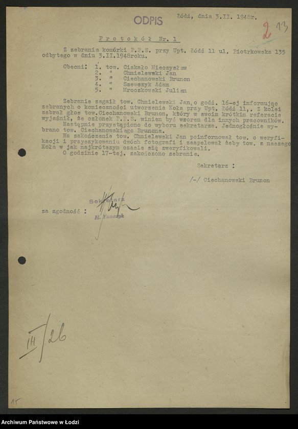 Obraz 14 z jednostki "Komitet Pocztowy PPS- protokoły posiedzeń. Koło Pocztowe- protokoły zebrań i protokoły współzawodnictwa pracy"