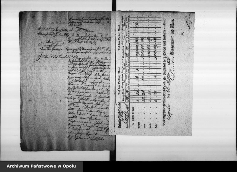 Obraz 20 z jednostki "Acta des Magistrats zu Oppeln von Monatlichen Zeitungs Berichte der Preiss Tabelle und diesfällige Corespondence Vol. XI angefangen im Juny 1806 bis ult[imo] Dec[ember] 1810"