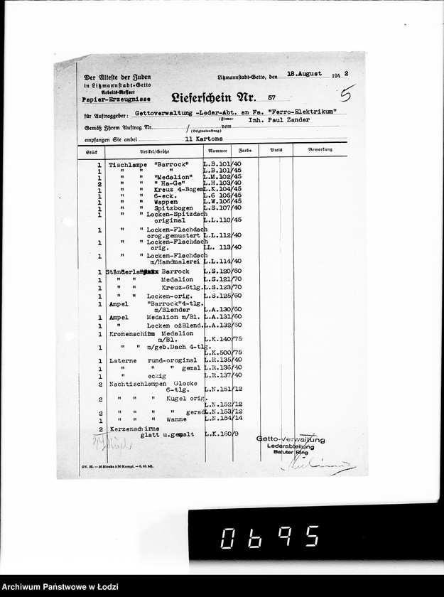 Obraz 9 z jednostki "Lampenschirme. [Dostawa dla firmy Ferro-Elektrikum]"