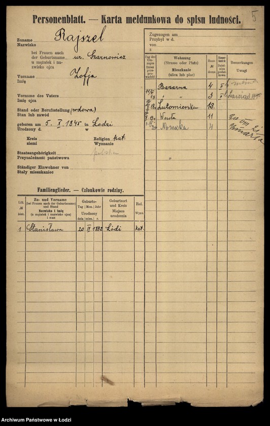Obraz 7 z jednostki "[Spis ludności Łodzi] Rajssmesser-Rakowienko"