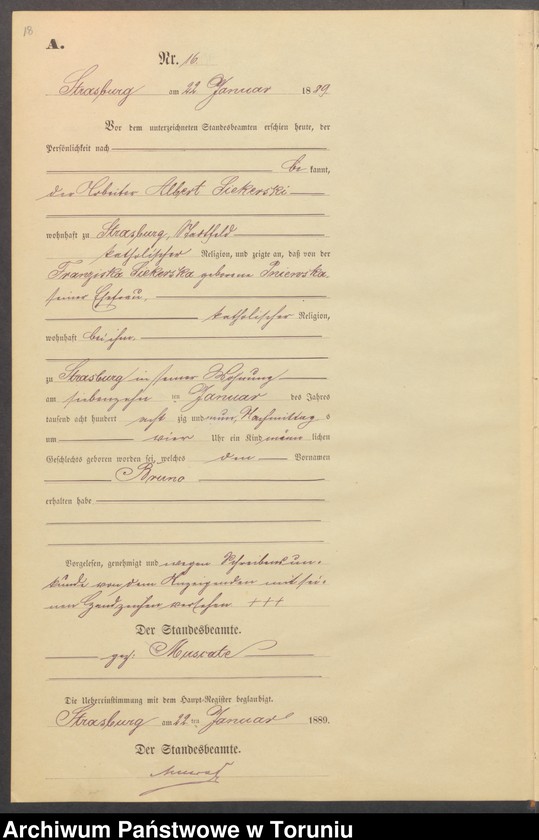 image.from.unit.number "Geburts-Neben-Register Strasburg W/Pr. für das Jahr 1889"