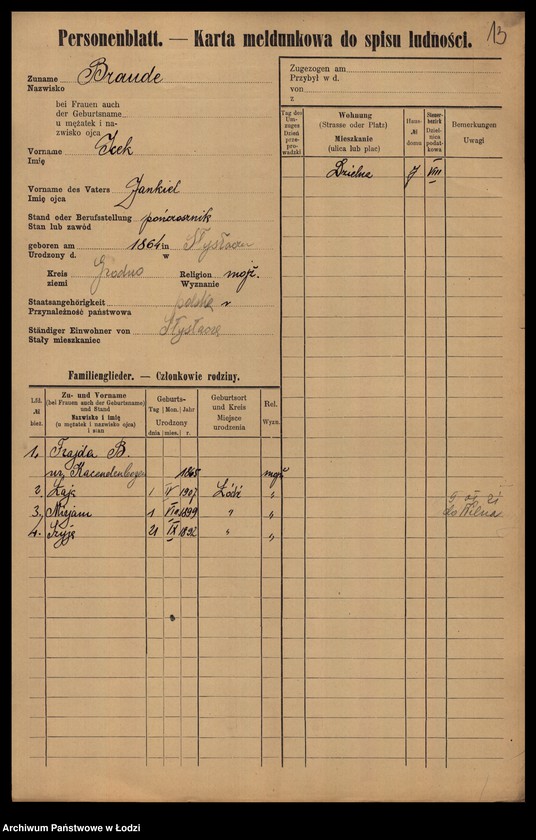 image.from.unit.number "[Spis ludności Łodzi] Bratus - Braune"