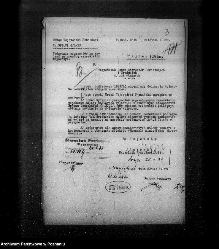 Obraz 7 z jednostki "/Udzielanie paszportów, znaki poufne na paszportach- zarządzenia tajne generalia/"