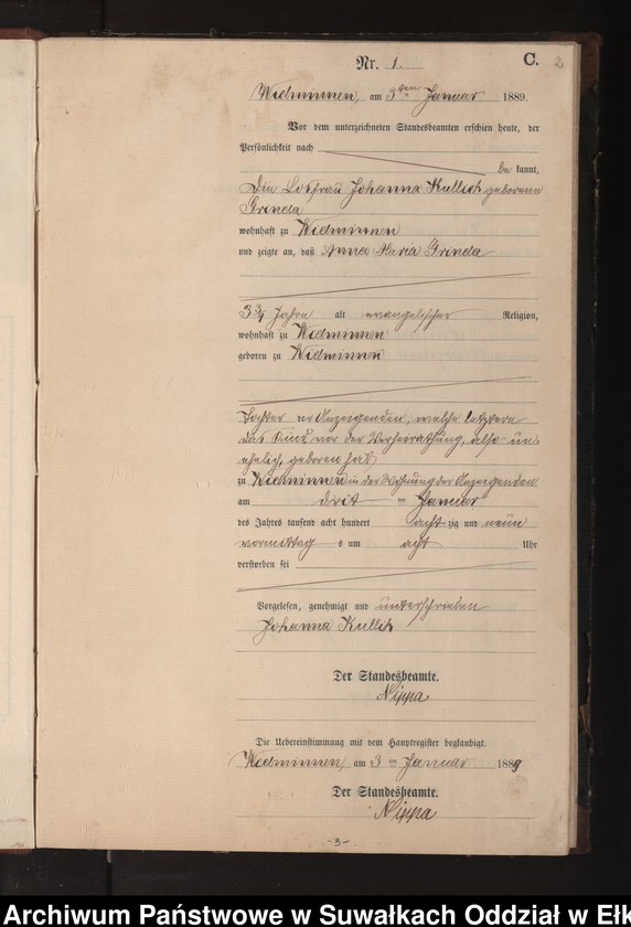Obraz 5 z jednostki "Sterbe-Neben-Register des Preussischen Standes-Amtes Widminnen Kreis Loetzen"