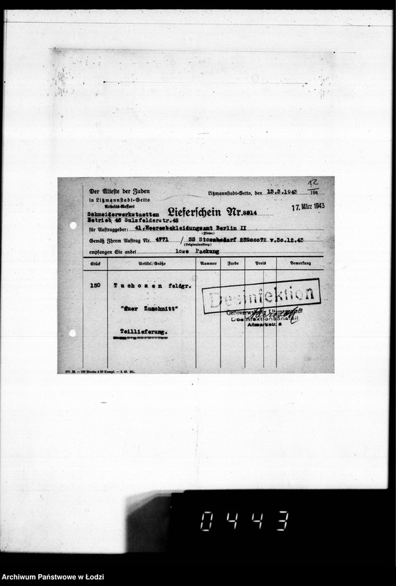 image.from.unit.number "[Dowody dostawy umundurowania dla] Heeresbekleidungsamt Berlin II"