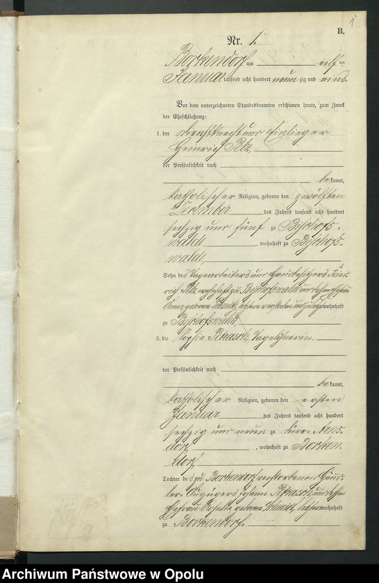 Obraz 5 z jednostki "Heiraths-Neben-Register des Standesamts Borkendorf pro 1891"