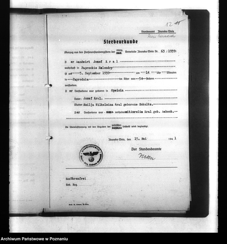 Obraz 16 z jednostki "Wykazy miejscowych Niemców, którzy zginęli w 1939 roku. Kreis Sieradsch (Sieradz)"