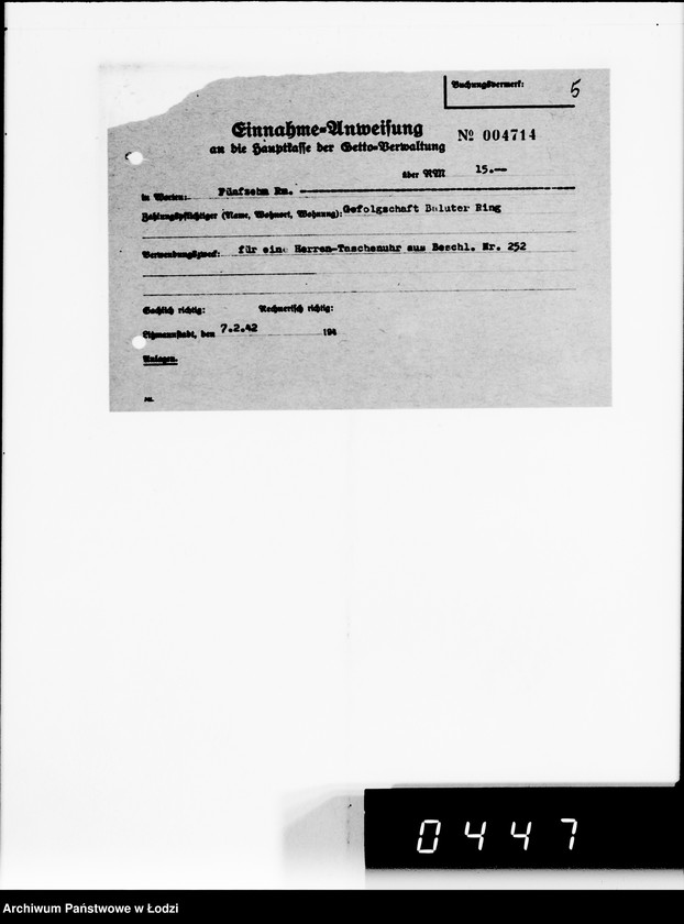 Obraz 13 z jednostki "Einnahme Anweisungen. [Sprzedaż przedmiotów skonfiskowanych]"