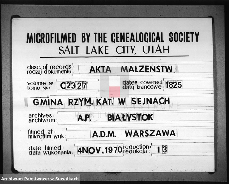 image.from.unit.number "Akta zaślubionych gminy seyneńskiey w roku 1825."