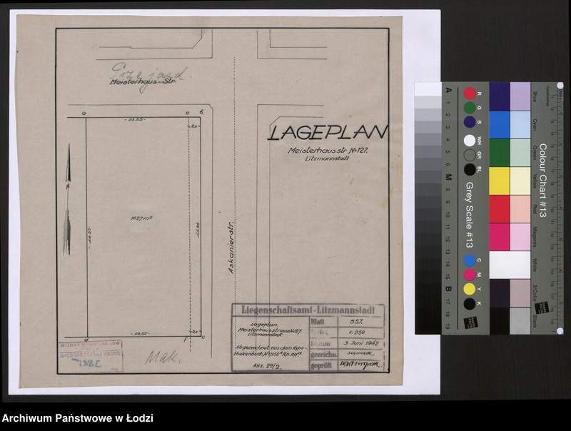Obraz 1 z jednostki "Lageplan Meisterhaus Strasse Nr 127 Litzmannstadt"