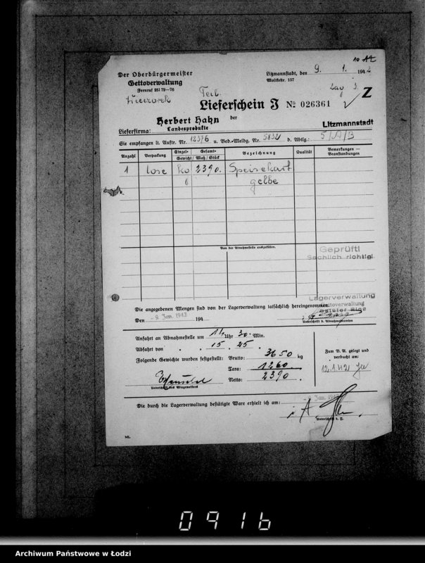 Obraz 14 z jednostki "Aufträge [Lieferscheinen und Rechnungen] 12321-12376 Lebensmitteleinkauf 5/Mü [Dostawa żywności dla Getta i dla obozu cygańskiego]"