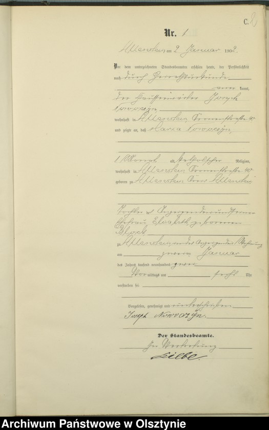 image.from.unit.number "Sterbe-Haupt-Register Tom I,Nr 1 - 394"