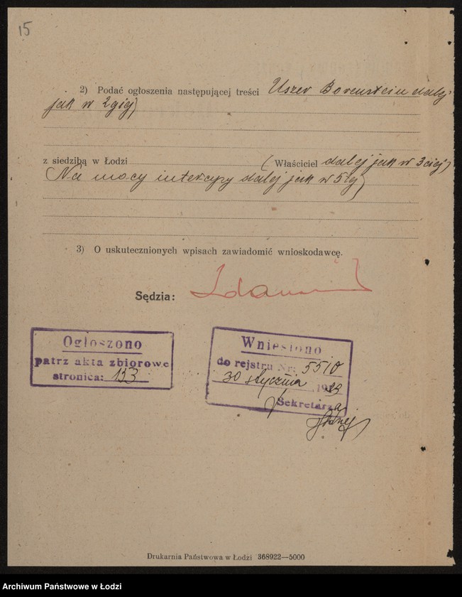 Obraz 17 z jednostki "Uszer Borenstein- wyrób i sprzedaż przędzy wigoniowej"