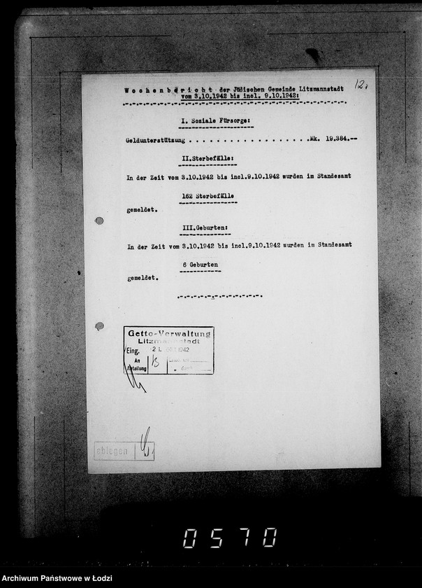 Obraz 16 z jednostki "Wöchentliche (monatliche) Tätigkeitsberichte des Ältesten der Juden"