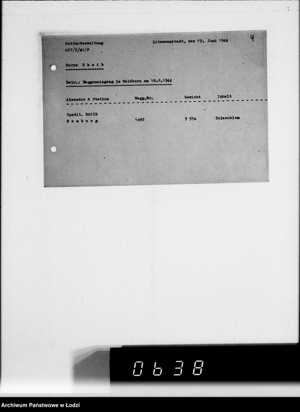 Obraz 9 z jednostki "Koresp.Radegast.[Dotyczy transportu starego obuwia oraz spodów do drewniaków]"