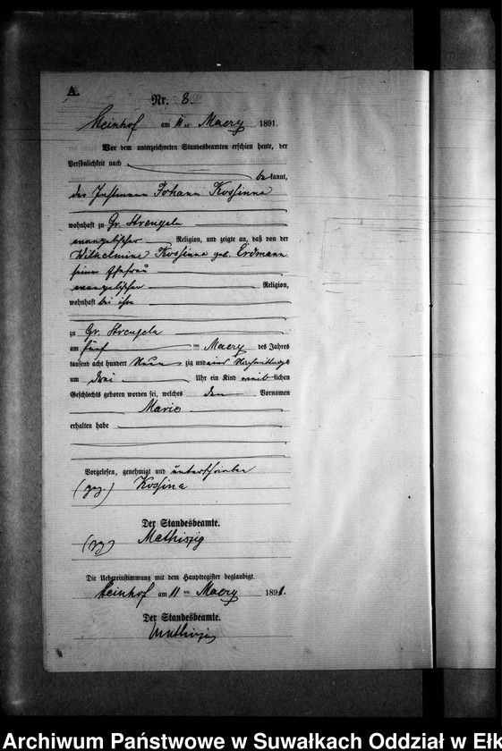 image.from.unit.number "Geburts-Neben-Register des Preussischen Standes-Amtes Gr. Strengeln Kreis Angerburg"