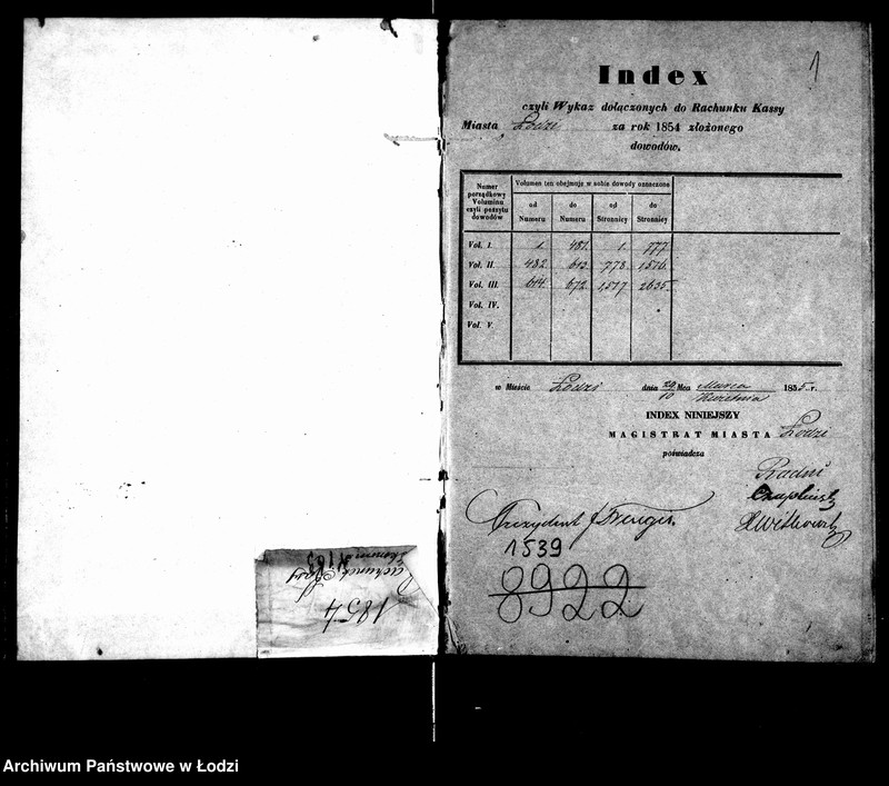 Obraz 5 z jednostki "Rachunek kasy ekonomicznej m. Łodzi za rok 1854"