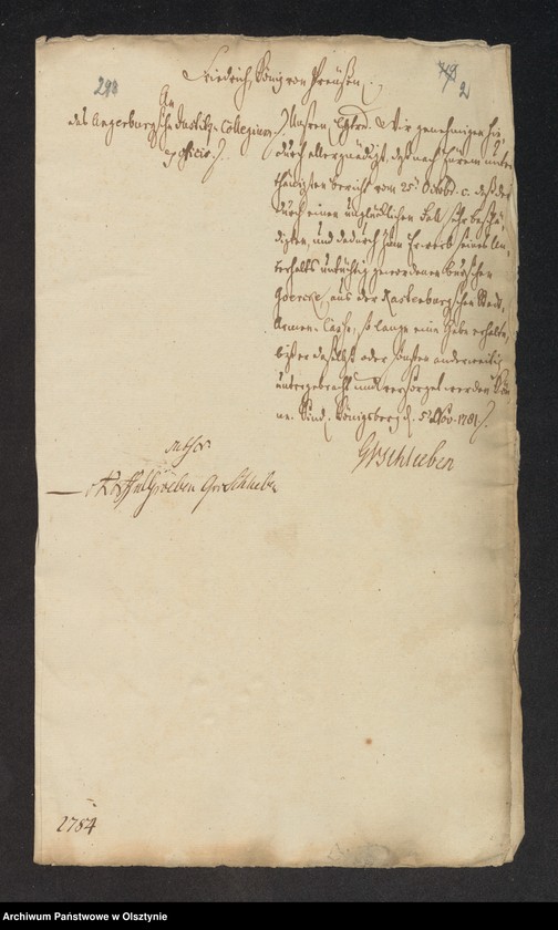 image.from.unit.number "In S. [Sachen] des durch einen unglüklichen Fall sehr beschädigten und dadurch zum Erwerb seines Unterhalts gewerdenen Burschen Goercke wegen einer ihm zu reichenden Gabe aus der Rastenburgschen Stadt-Armen Caße"