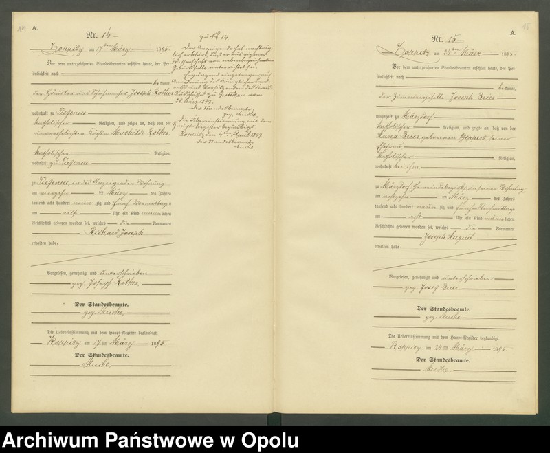 Obraz 10 z jednostki "Geburts-Neben-Register Standesamts Koppitz pro 1895"