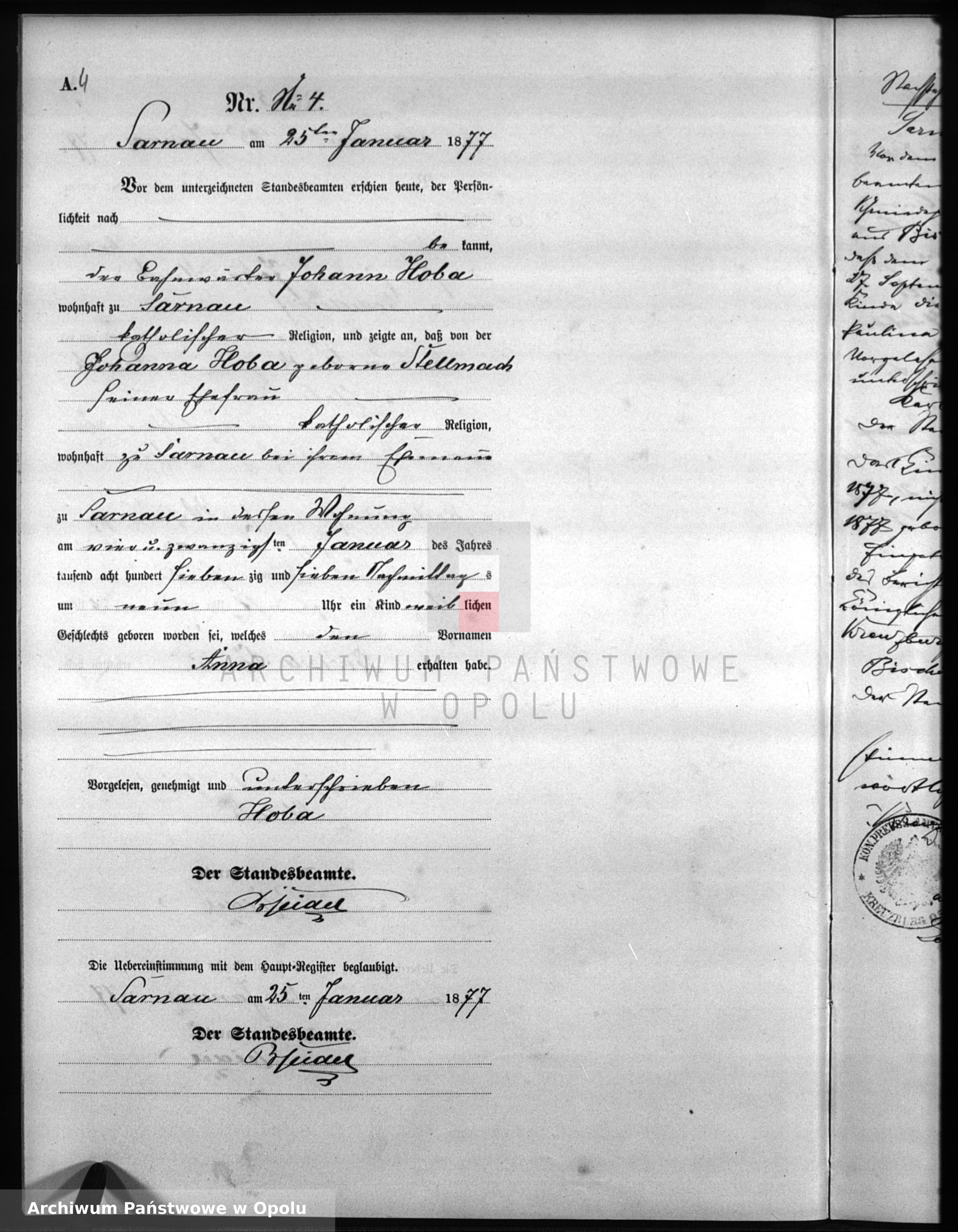 Skan z jednostki: Geburts-Neben-Register Standesamts Bischdorf pro 1877