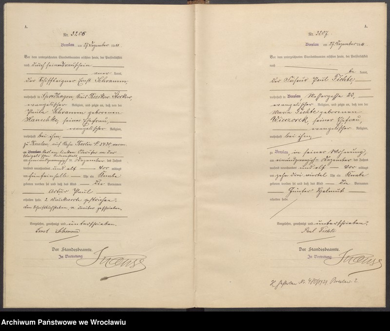 image.from.unit.number "Geburts-Haupt-Register Breslau I 1911 Band 9"