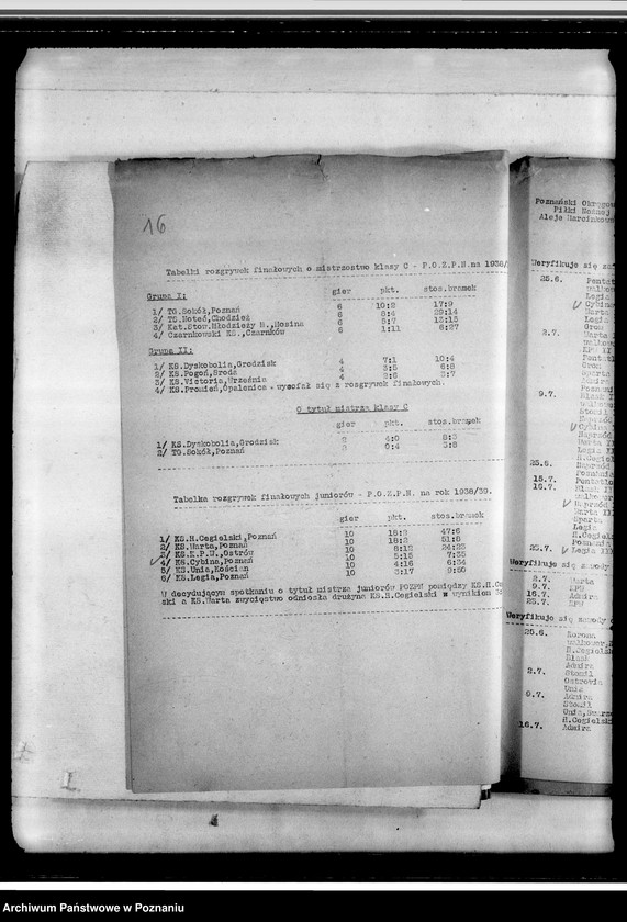 Obraz 19 z jednostki "Korespondencja dotycząca działalności sportowej: adresy towarzystw zrzeszonych w Polskim Okręgowym Związku Piłki Nożnej. Tabela rozgrywek"