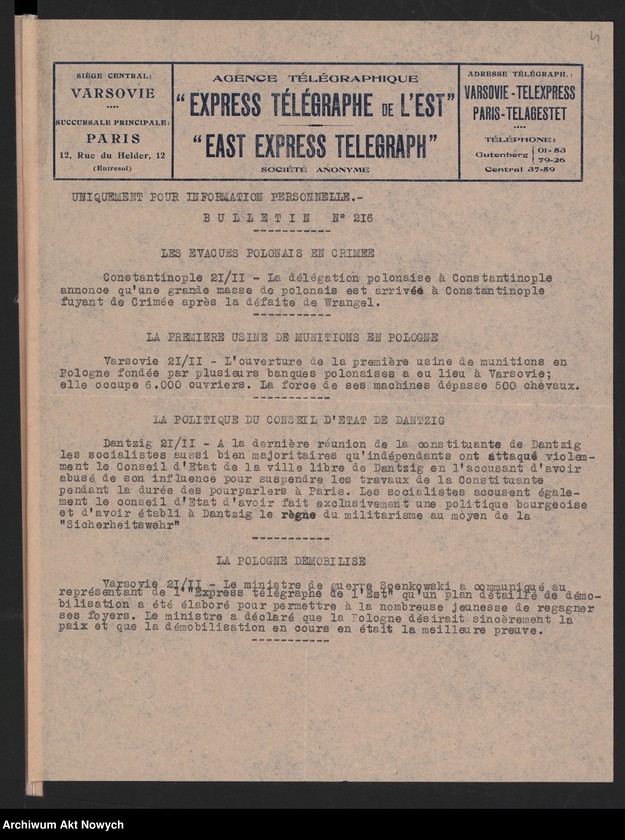 Obraz 6 z jednostki "Agence Télégraphique "Express Télégraphe de l